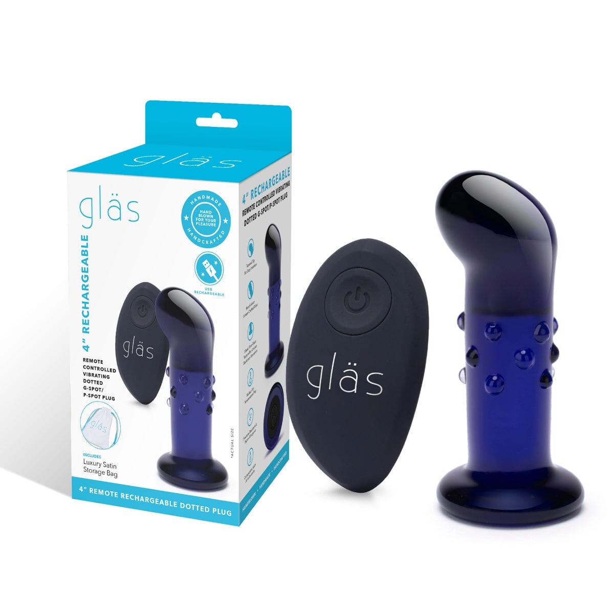 Glas Rechargeable Remote Controlled Vibrating Dotted G-Spot P-Spot Plug 4"