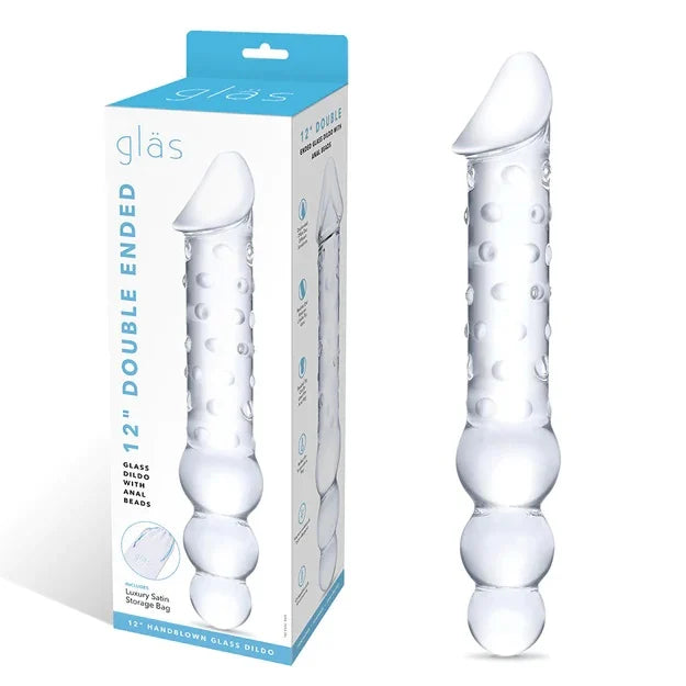 Glas Double Ended Glass Dildo with Anal Beads 12"