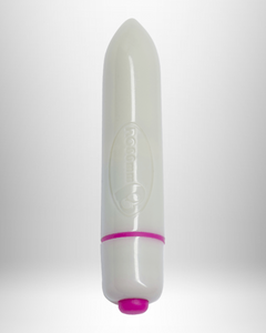 Glow-in-the-dark Rocks Off RO-80mm patterned bullet vibrator with 7 pleasure settings, compact and discreet for intimate use.