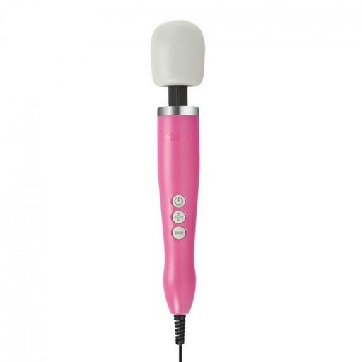 a pink and white hair dryer on a white background