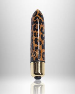 Rocks Off RO-80mm patterned bullet vibrator with leopard design, featuring 7 settings for intense pleasure.