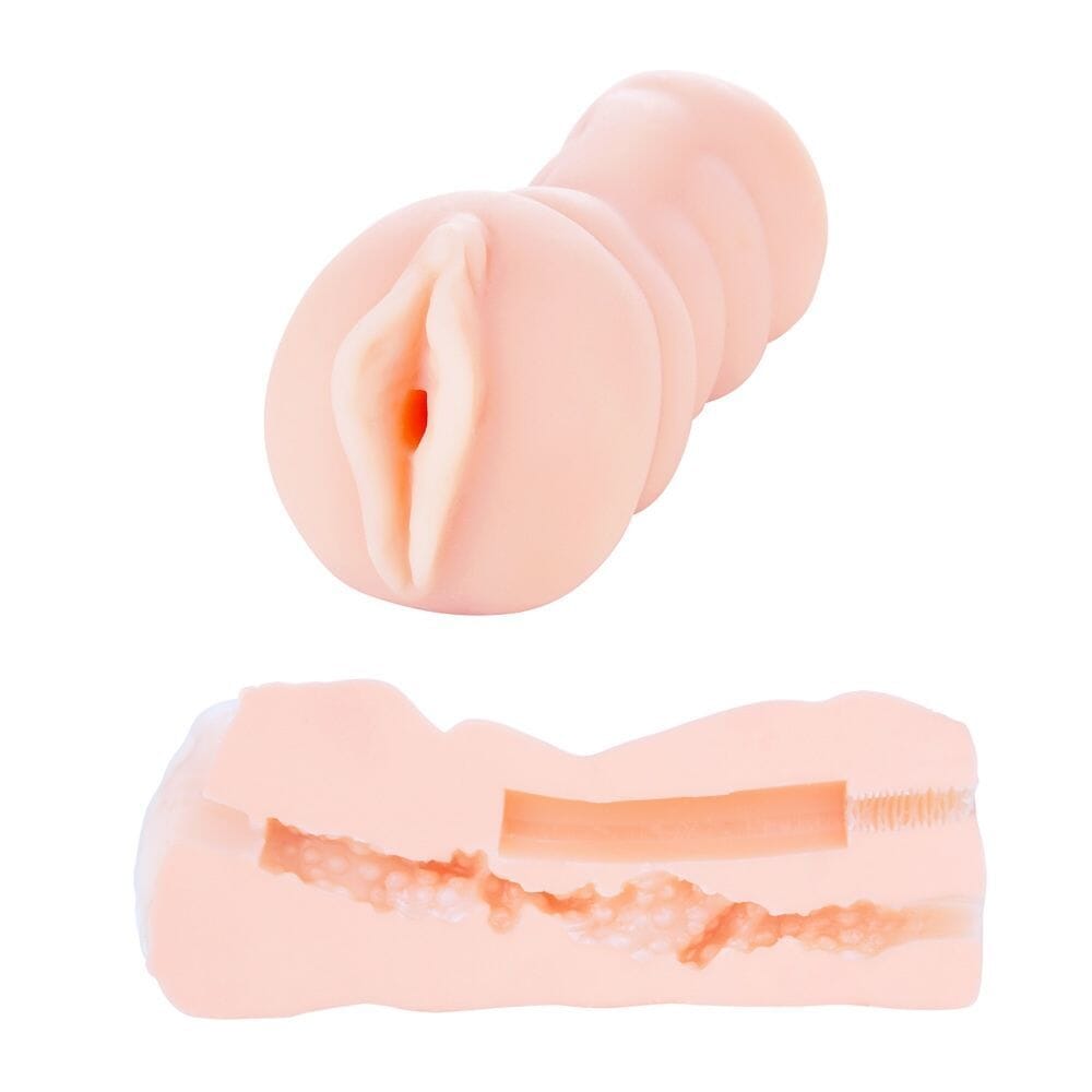 Close-up of the Miss Vicki Mini Realistic Stroker male masturbator by Me You Us, showing the textured interior design.