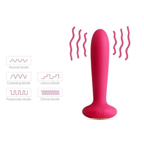 a pink vibrating device is shown on a white background