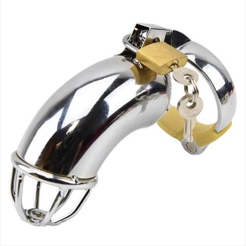 Impound Exhibition male chastity device with ergonomic metal design, 3 custom fit rings, designed for secure, comfortable wear.