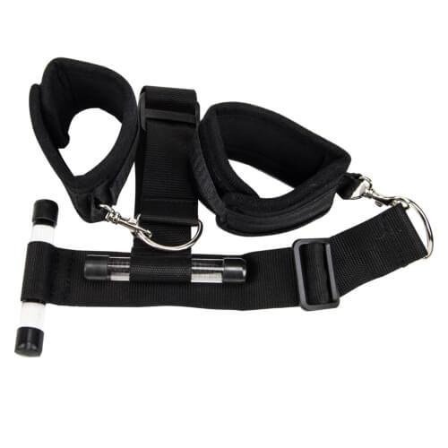 Loving Joy door jam cuffs with adjustable Velcro straps, sturdy material, and jam block for secure restraint on wrists.
