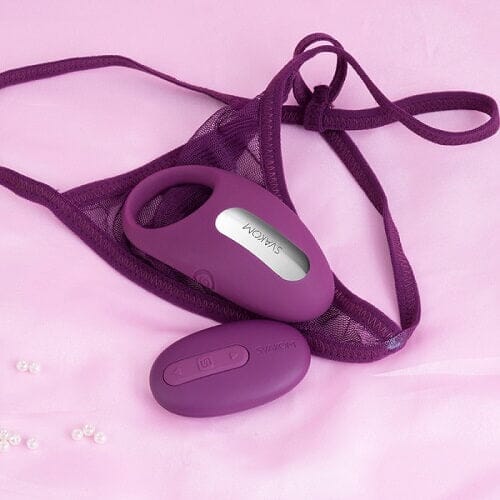 Svakom Winni remote-controlled vibrating couples cock ring with sleek design and adjustable fit for enhanced intimacy.