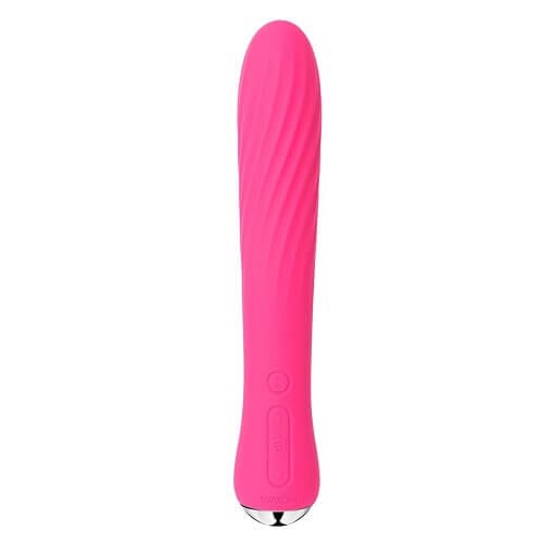 a pink vibrating device on a white background