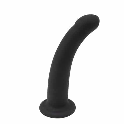 Curved 5-inch silicone dildo with suction cup from Loving Joy, designed for beginners, shown with smooth surface and flexible shape.