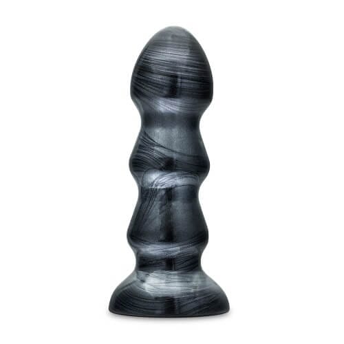 Jet Black Jack large ribbed butt plug by Blush Novelties, 7-inch anal toy with textured surface for added stimulation.