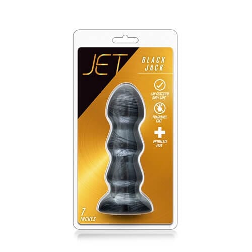 Jet Black Jack large ribbed butt plug by Blush Novelties, 7-inch size, with textured design for added stimulation.
