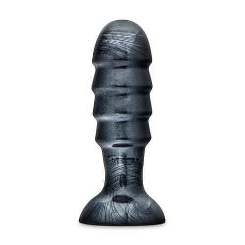 Large Ridged Jet Bruiser Butt Plug by Blush Novelties, 7.5-inch silicone anal plug with textured ridges for stimulation.