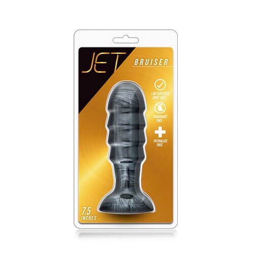 Large Ridged Jet Bruiser Butt Plug by Blush Novelties, 7.5-inch smooth and textured silicone anal plug for adult pleasure.