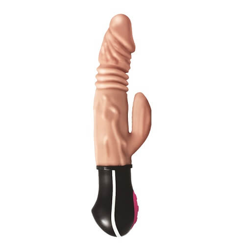 Realistic warming and thrusting vibrating dildo from Nasstoys, featuring rabbit vibrator design with textured surface.