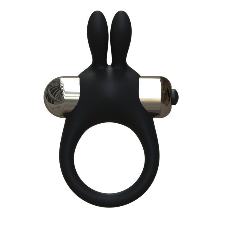 Loving Joy JoyRings silicone rabbit vibrating cock ring with clitoral stimulator for couples, shown on a white background.