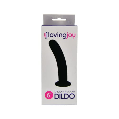 Loving Joy smooth silicone 6-inch dildo, realistic design, suitable for strap-on use, adult sex toy in packaging.