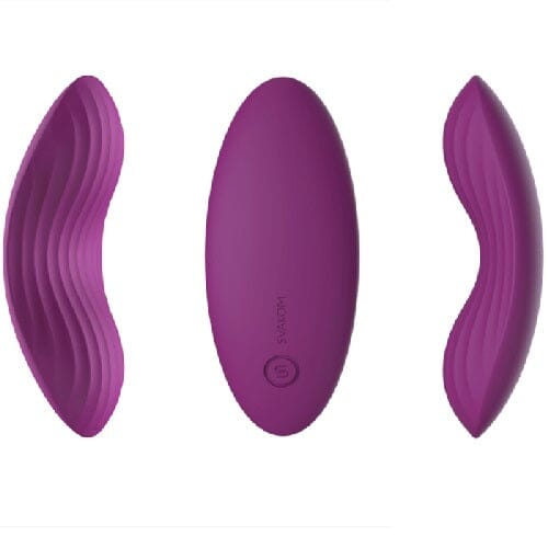 three different shapes of a purple object on a white background