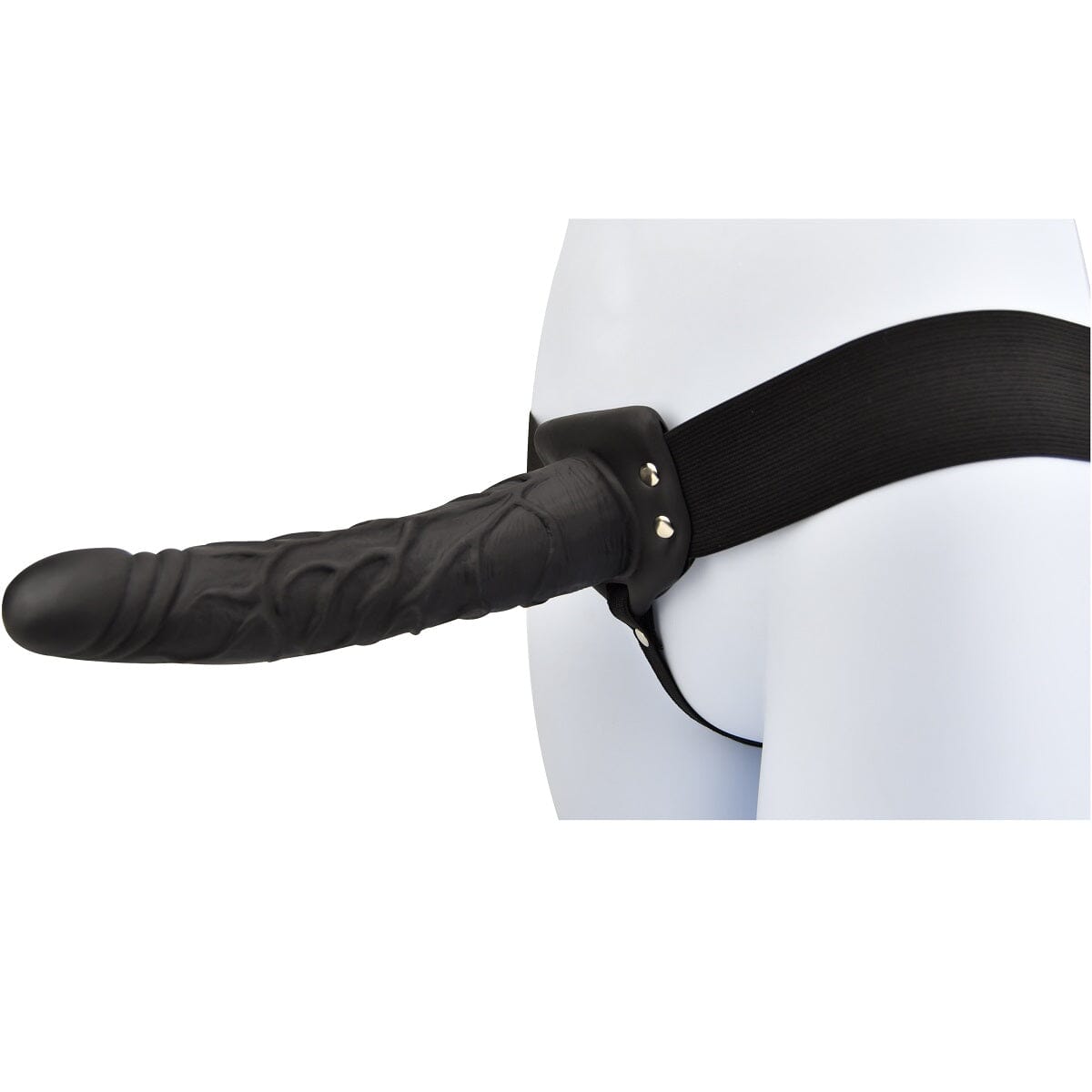 Black Loving Joy 9-inch hollow strap-on with adjustable harness, made of smooth material, designed for comfortable wear.