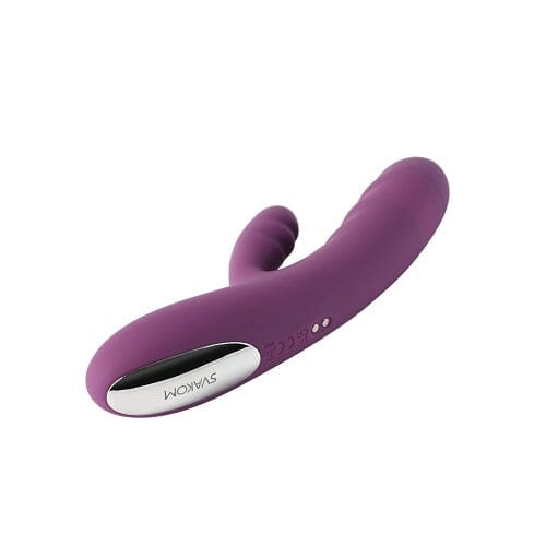 Svakom Avery thrusting rabbit vibrator with clitoral stimulator, featuring dual motor design and textured surface.