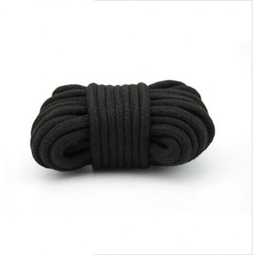 Black bondage rope from Bound to Please, 10 meters long, soft yet sturdy, ideal for restraint and bondage play.