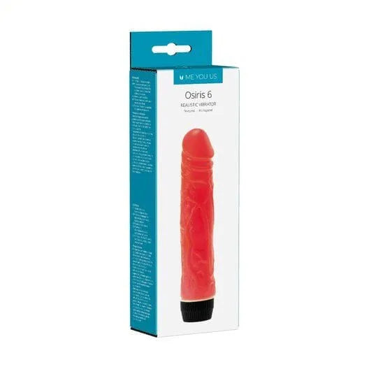 Me You Us Osiris 6 Realistic Vibrator, red vibrating dong with multiple speeds for enhanced pleasure, realistic design and textured surface.