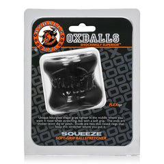 Black Oxballs Squeeze Ballstretcher for enhancing penis stretch and sensitivity, designed for comfortable fit and extended wear.
