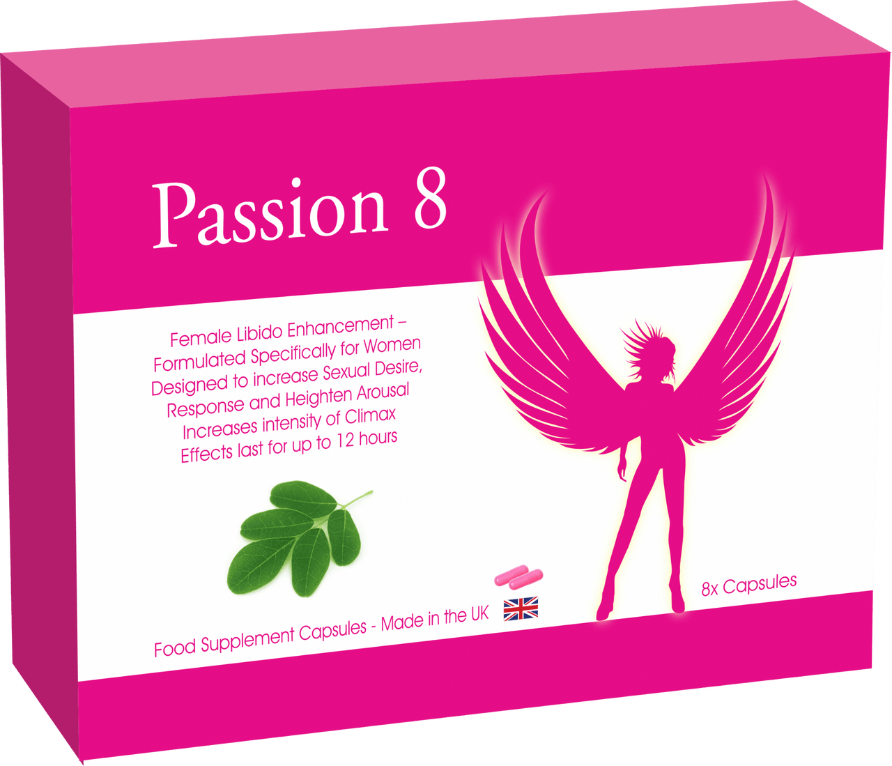 a pink box with a picture of a woman with wings