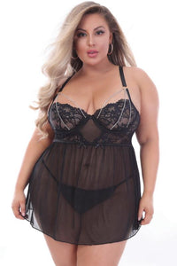 Thumbnail for Seven Til Midnight Curve Black Babydoll with Rhinestone Chain Set
