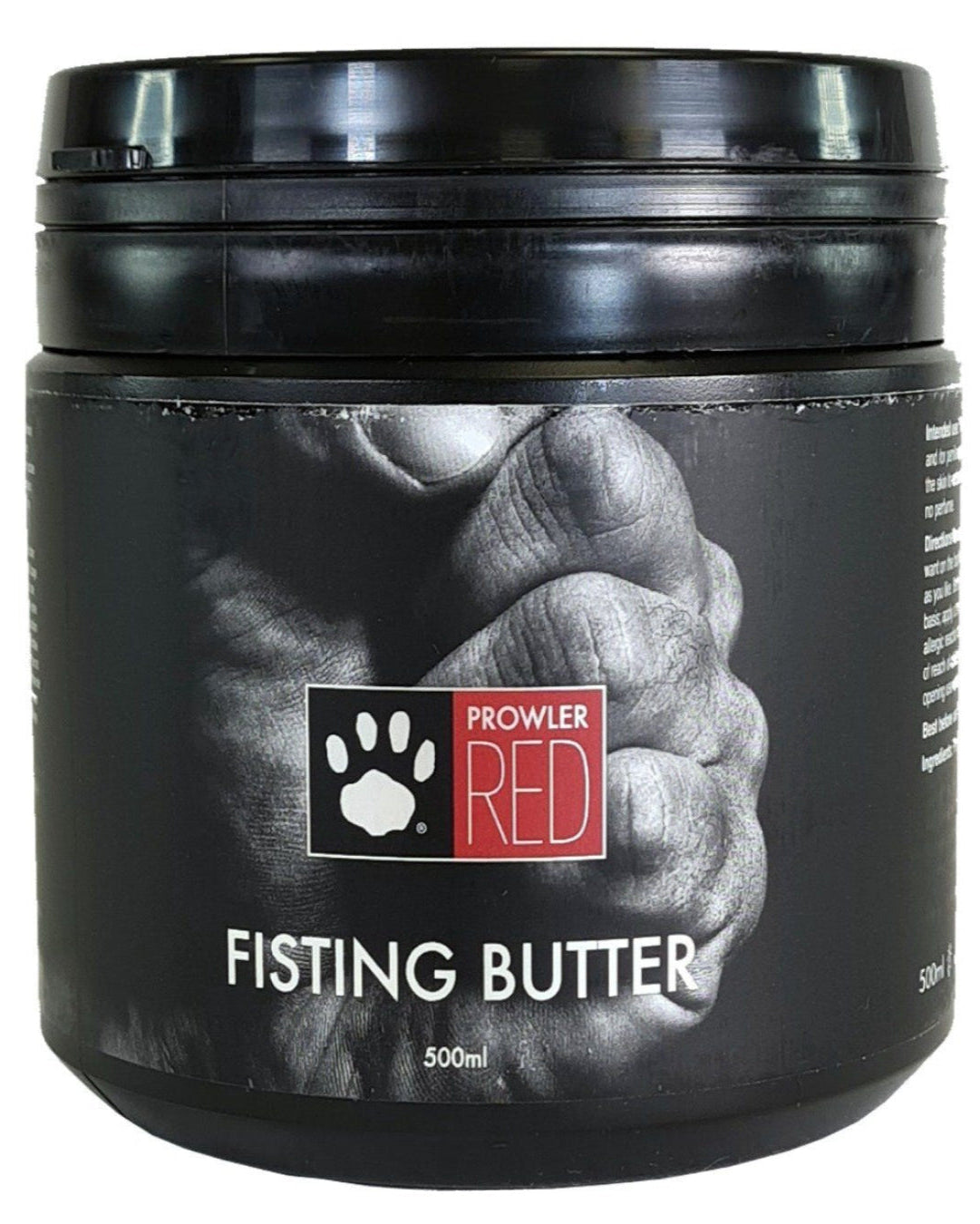 Prowler RED Fisting Butter 500ml lubricant bottle, smooth thick formula for anal and vaginal use, with a clean, minimalist label design.