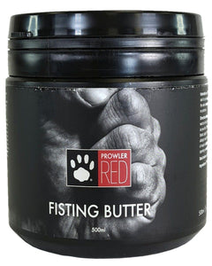 Prowler RED Fisting Butter 500ml lubricant bottle, smooth thick formula for anal and vaginal use, with a clean, minimalist label design.