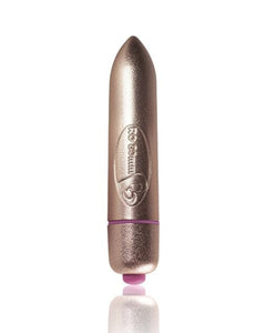Rocks Off RO-80mm patterned bullet vibrator with 7 settings, compact design, ideal for intense pleasure and discreet use.