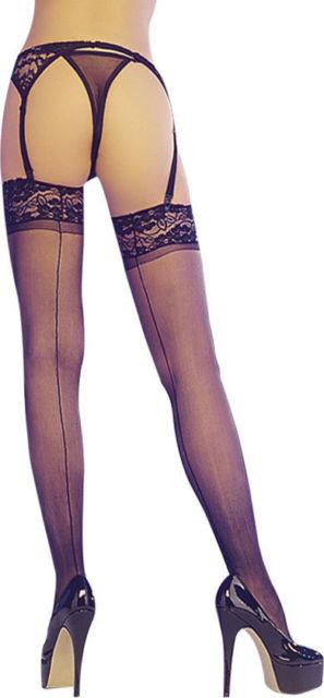 Back Seam Thigh-Highs with Lace Top