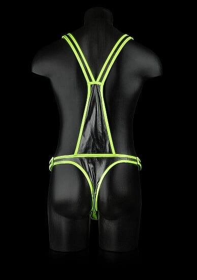 Glow in the Dark men's fetishwear body-covering harness by Glow Ouch! features a glow-in-the-dark design and adjustable straps.