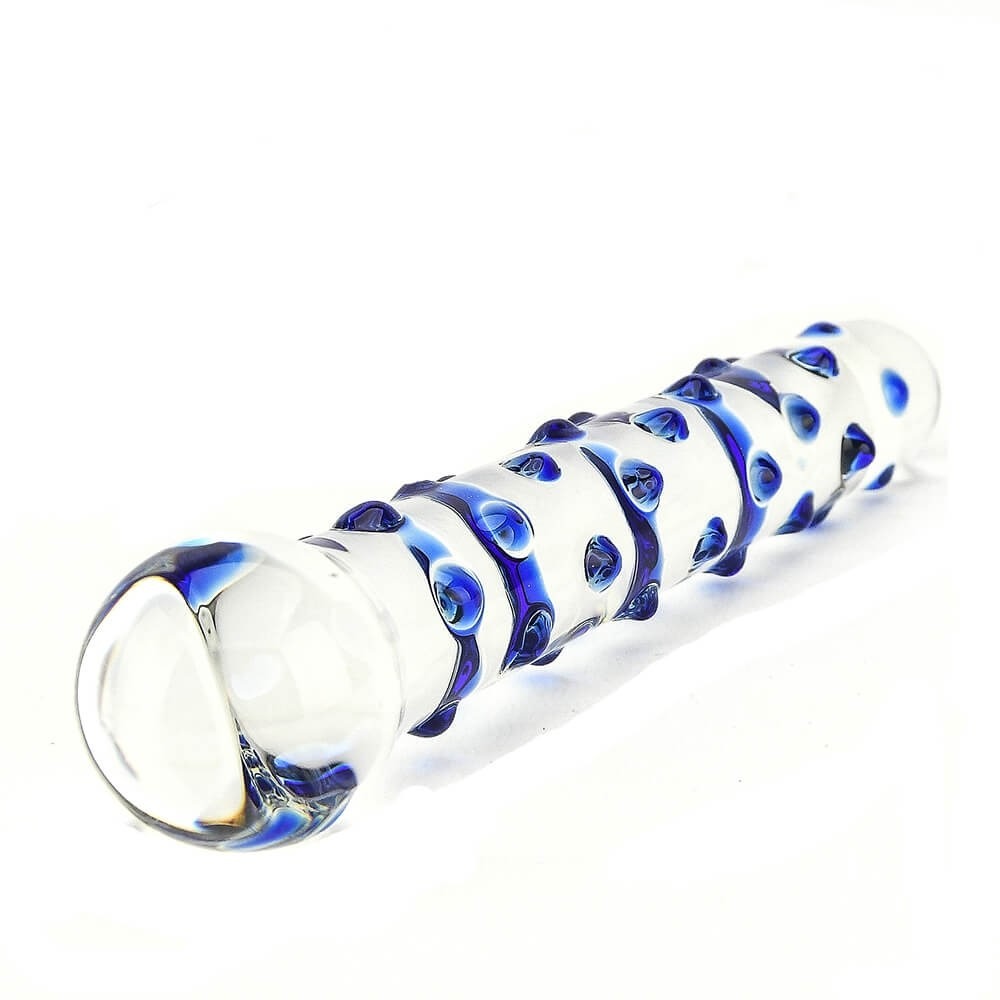 Spectrum Loving Joy nubby textured glass dildo with 6-inch insertable length and stimulating surface, designed for sensual pleasure.