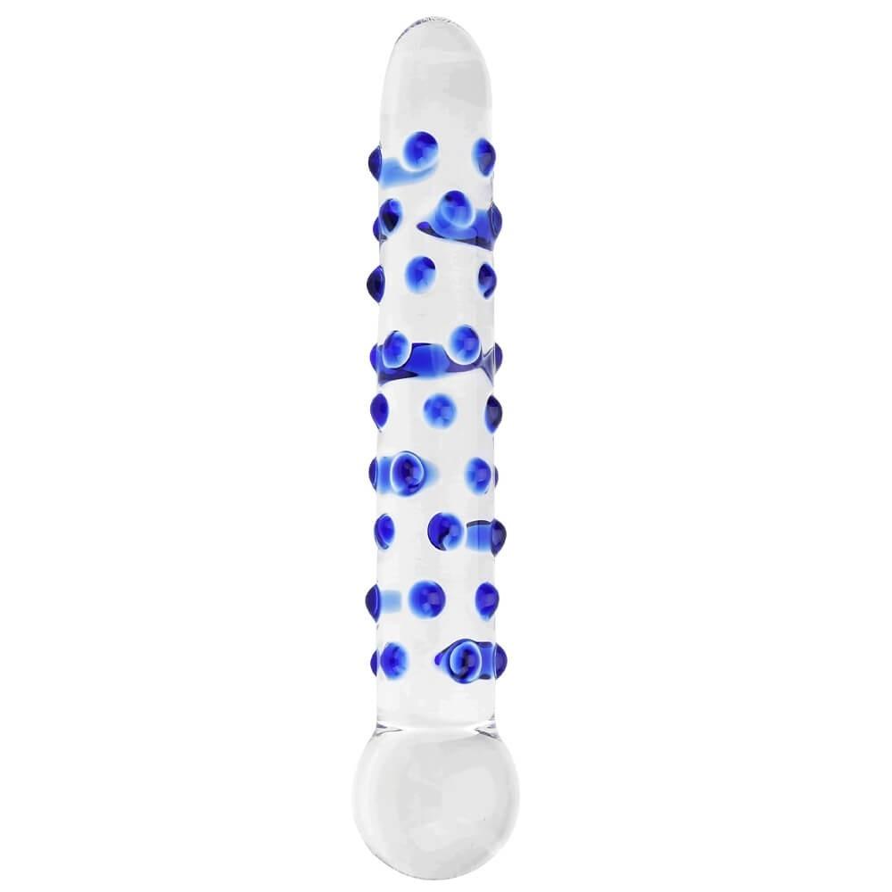 Spectrum Nubby textured glass dildo by Loving Joy, 6-inch insertable length, with stimulating textured surface for intimate pleasure.