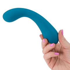 a person holding The Swan Curve - Squeeze Control G-Spot Vibrator in Teal