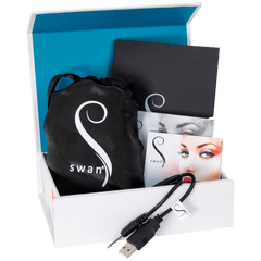 the box contents for The Swan Curve - Squeeze Control G-Spot Vibrator in Teal