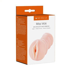 Miss Vicki Mini Realistic Male Masturbator by Me You Us, featuring lifelike details and compact design, shown in the image.