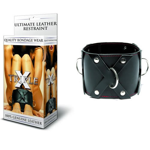 Allure Leather Ultimate Leather Restraint showing black leather straps and buckles for bondage play